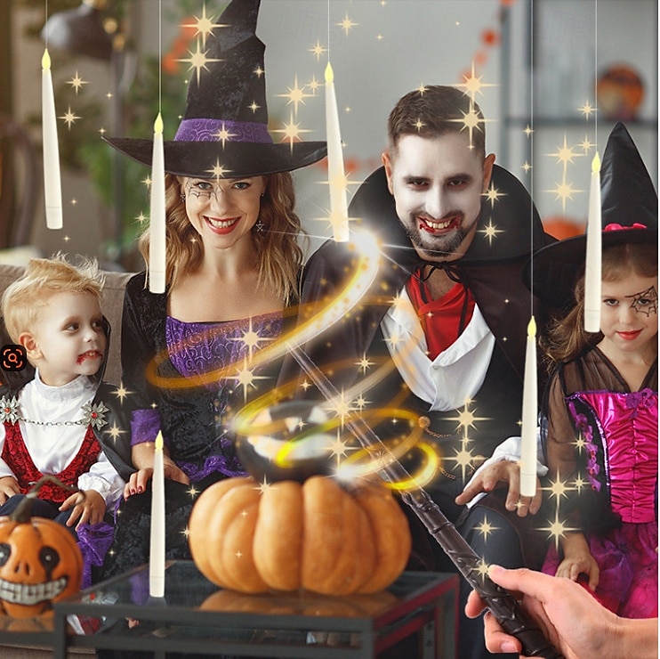 10/12/20 Pcs Suspended Electronic Candle Lamp Pencil Magic Wand Remote Control Halloween Christmas Party Atmosphere Decoration Lamp AAA Battery Box 2025 - $32.99 –P6