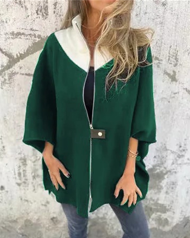 Damen Mantel Freizeitjacke Warm Bequem Patchwork Reißverschluss Mode Modern Lässig Farbblock Ausgehen Wochenende Reisverschluss Regulär Stehkragen Normale Passform Dreiviertelarm Oberbekleidung 2025 - $31.99 –P11