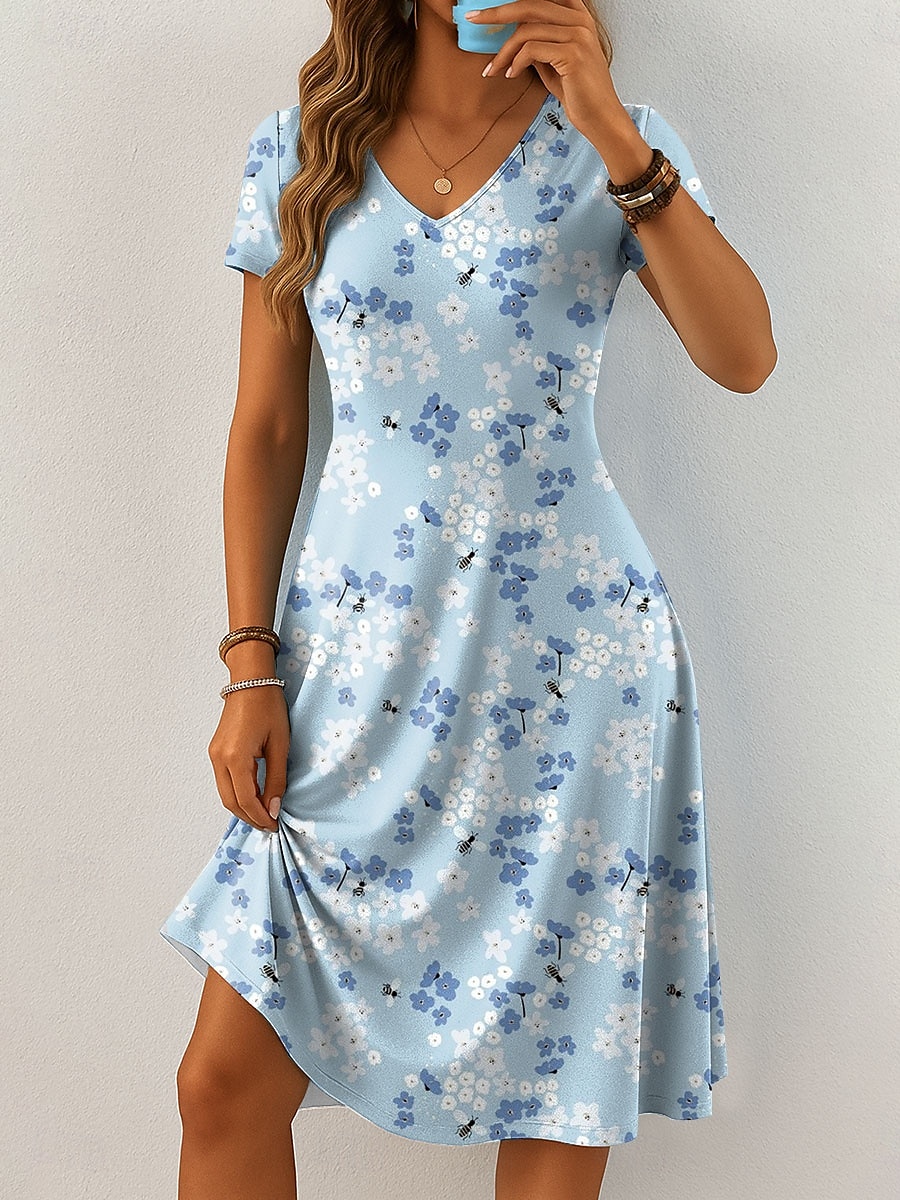 Semana Santa Mujer Vestido Midi Vestido informal Vestido estilo camiseta Vestido de verano Vestido de una línea Elegante Vacaciones Casual Playa Ajuste regular Floral Graphic Hoja Manga Corta Escote 2025 - $23.99 –P1