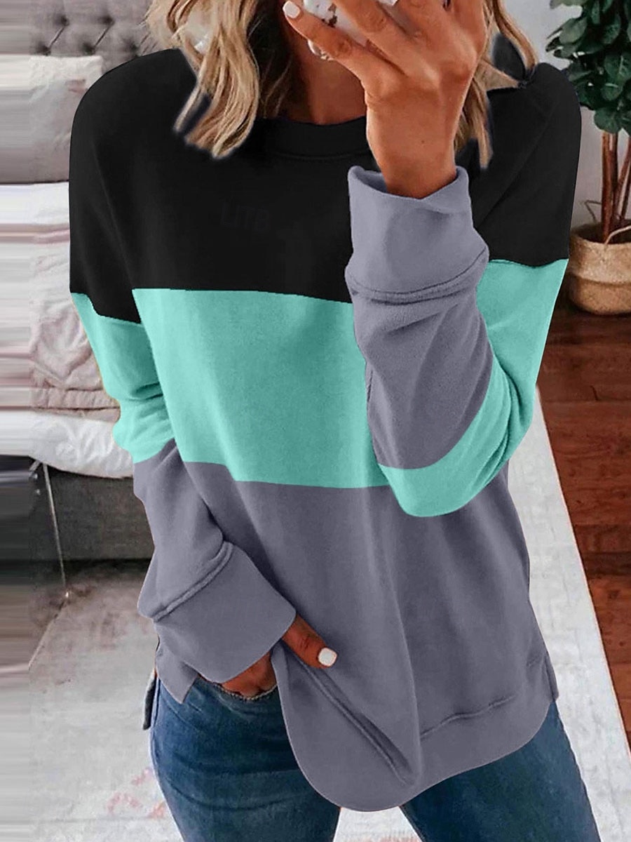 Femmes Sweatshirt Pull Graphique Rayé Occasionnel manche longue Col ras du cou Col rond Hauts Réguliers Rue Occasionnel Fête Imprimé Rose Claire Vin Bleu Violet Orange Printemps Automne Hiver de 2025 ? $28.79 –P6