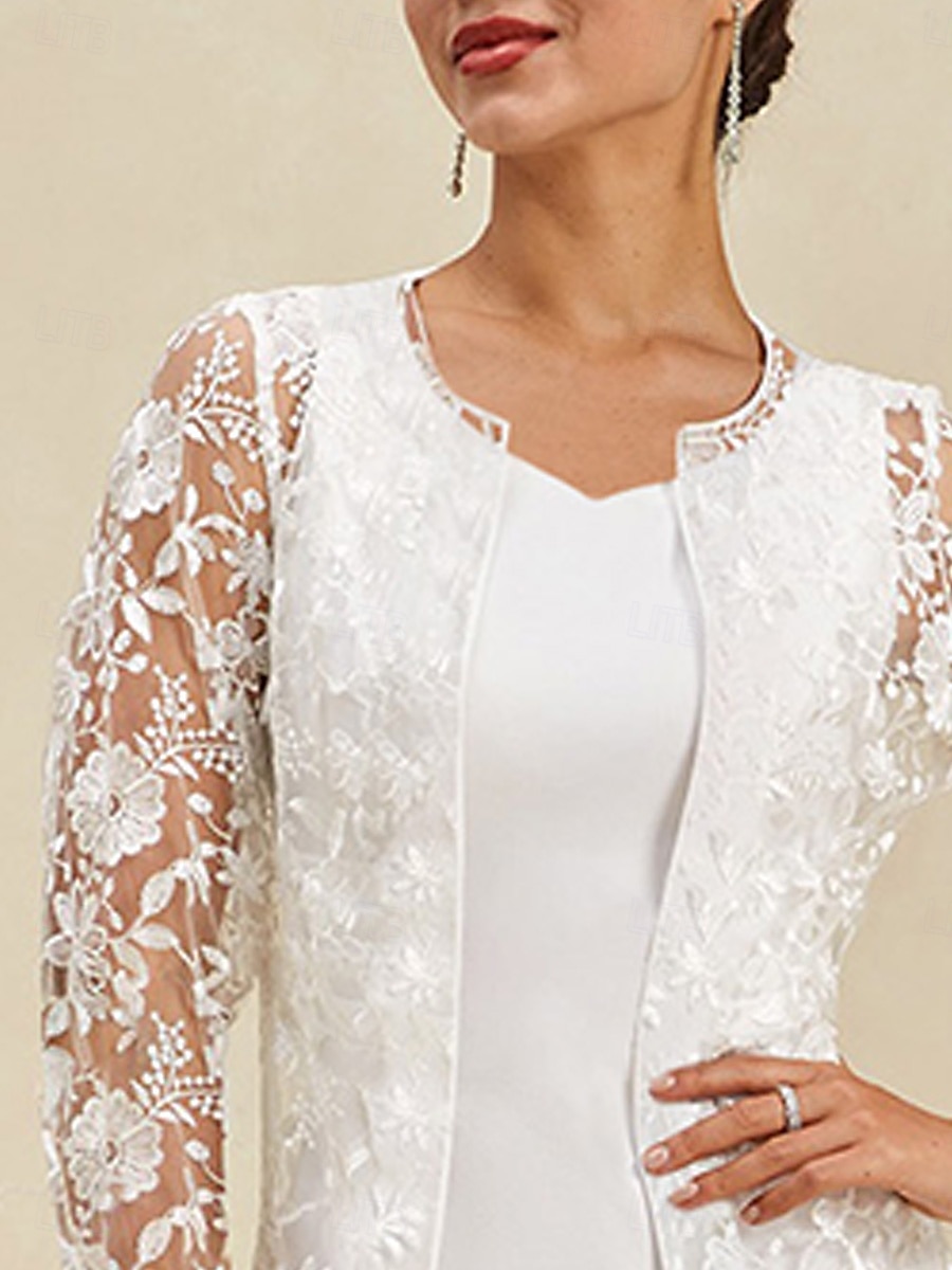 Damen Staubmantel Spitze bestickt elegant Basic lässig geblümt formell kurz Rundhalsausschnitt lockere Passform Langarm Oberbekleidung Marineblau Sommer Frühling 2025 - $59.99 –P2