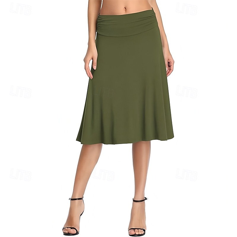 Damen Rock Lässig Knielang Mittlere Hüfthöhe Röcke Einfach Gerafft Mikroelastisch Urlaub Straße Schwarz Weiß Armeegrün Rote Herbst Polyester 2025 - $20.99 –P15