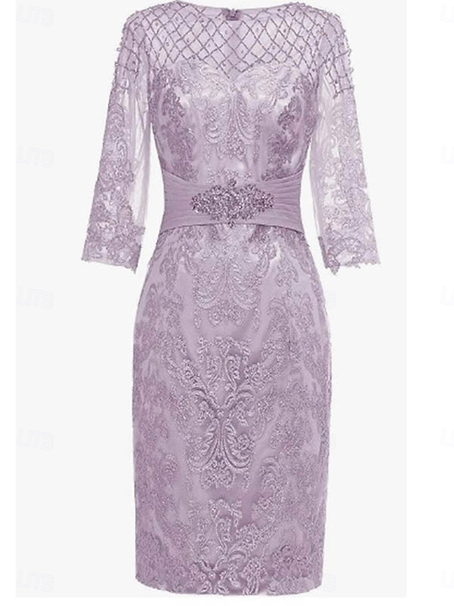 Tubino / Colonna Set di Abiti Abito da cerimonia per signora Elegante Semplice Girocollo Lunghezza al ginocchio Pizzo Manica 3/4 con Tinta unita 2025 del 2025 a $139.99 –P6