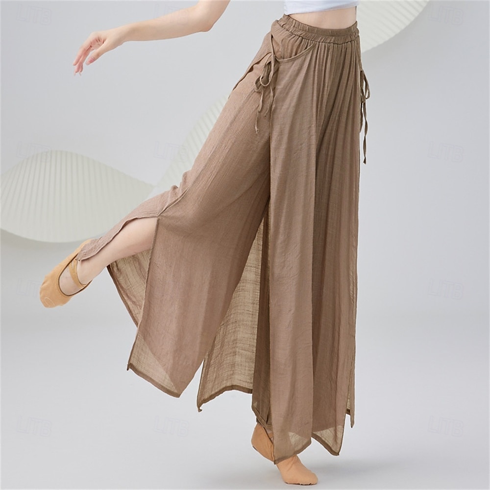 Pantalon d'entraînement de danse en coton et lin pour femme – pantalon ample et fluide pour la danse classique &répétition de danse moderne, pantalon d'entraînement long taille haute de 2025 ? $27.99 –P3