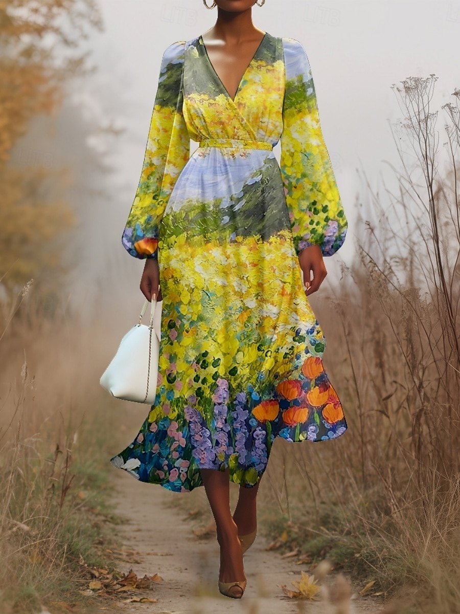 Femmes Robe Midi Robe Décontractée Mousseline de Soie Robe évasée Moderne Vacances Quotidien Week-end Coupe régulière Fleuri manche longue Col en V Bleu Roi Bleu Vert Bleu de minuit Été Printemps de 2025 ? $31.99 –P1