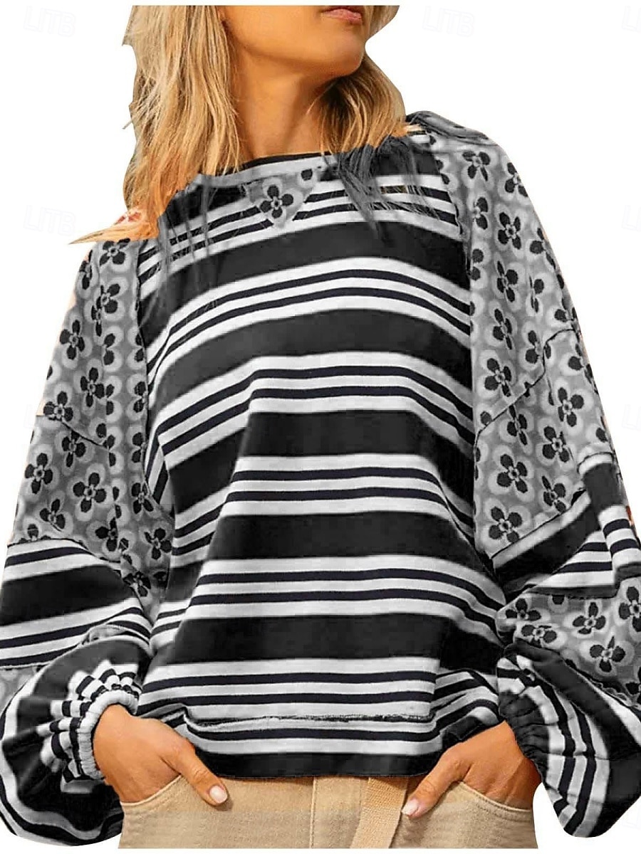 Pentru femei Hanorac pulover Geometric Dungi Casual Manșon Lung Stil Nautic Topuri obișnuite Stradă Zilnice Imprimeu Negru Verde Deschis Roșu-aprins Portocaliu Toamnă Iarnă 2025 - $39.99 –P6