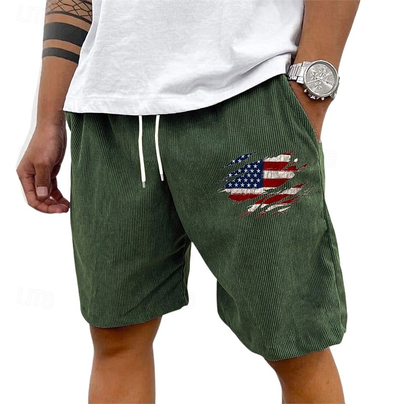 Men's Shorts Summer Shorts Casual Shorts Corduroy Shorts Pocket Elastic Waist Drawstring National Flag Comfort Breathable Short Outdoor Vacation Sport Casual Black White 2026 - $17.99 –P10