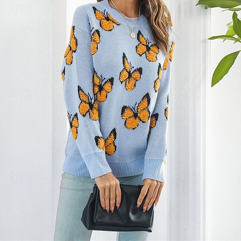 Per donna Maglione Casual Farfalla Spesso Girocollo Lavorato a maglia Manica Lunga Top Regolari Maglia Quotidiano Ferie Uscire Blu Viola Autunno Inverno del 2025 a $27.99 –P7
