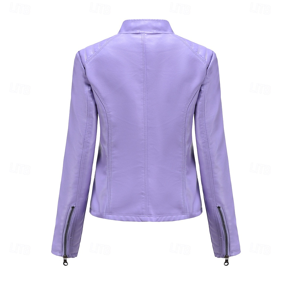 Per donna Giacca in Ecopelle Confortevole Tasca Cerniera completa Moda Stile da Strada Semplice All'aperto Casual Quotidiano Regolare Collo alla coreana Vestibilità regolare Manica Lunga Capispalla del 2025 a $48.99 –P12