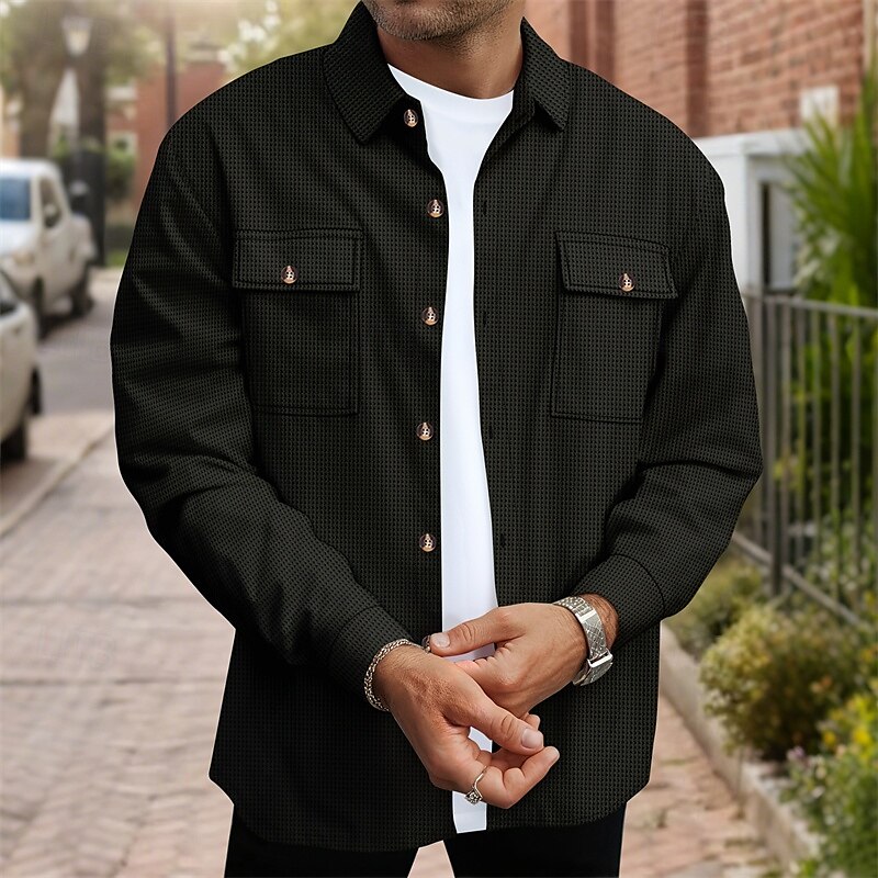 Homme Veste Légère Veste gaufrée Veste Décontractée Vacances Quotidien Respirant Avec Poches Printemps Automne Uni Mode Classique Revers Régulier Noir Blanche Vin Vert foncé Kaki Veste de 2025 ? $26.99 –P11