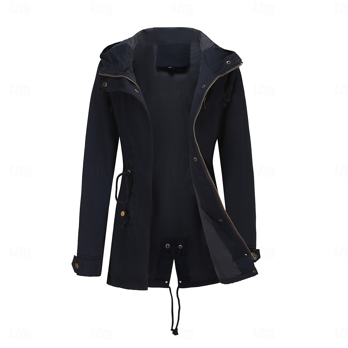 Per donna Cappotto Impermeabile Confortevole Cerniera completa Coulisse Moda Stile da Strada Semplice All'aperto Casual Quotidiano Lungo Con Cappuccio Vestibilità regolare Manica Lunga Capispalla del 2025 a $41.99 –P13