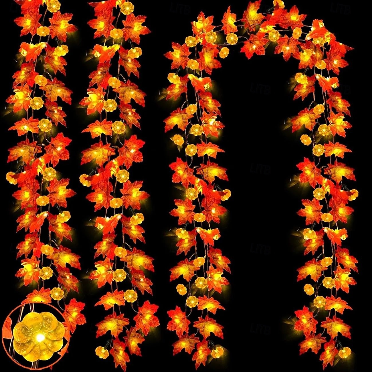 Guirlande lumineuse d'Halloween en forme de feuille d'érable et de citrouille, alimentée par piles, décoration d'intérieur et d'extérieur à suspendre pour étagère, bureau, porche, Thanksgiving, de 2025 ? $7.49 –P2