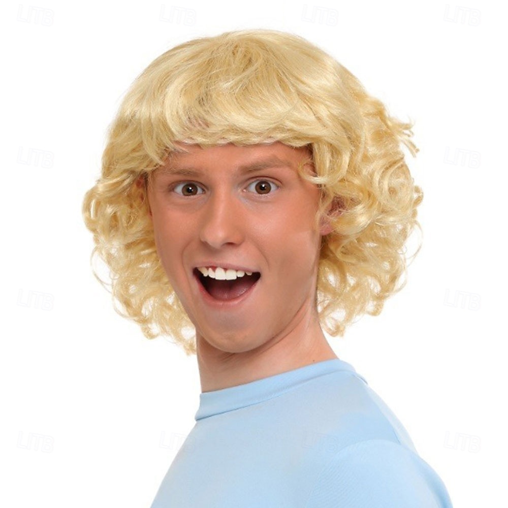 Parrucche Cosplay Biondo Riccio Liscio Capelli Sintetici Corto Parrucche Da uomo Parrucche Per la festa del 2026 a $24.99 –P1