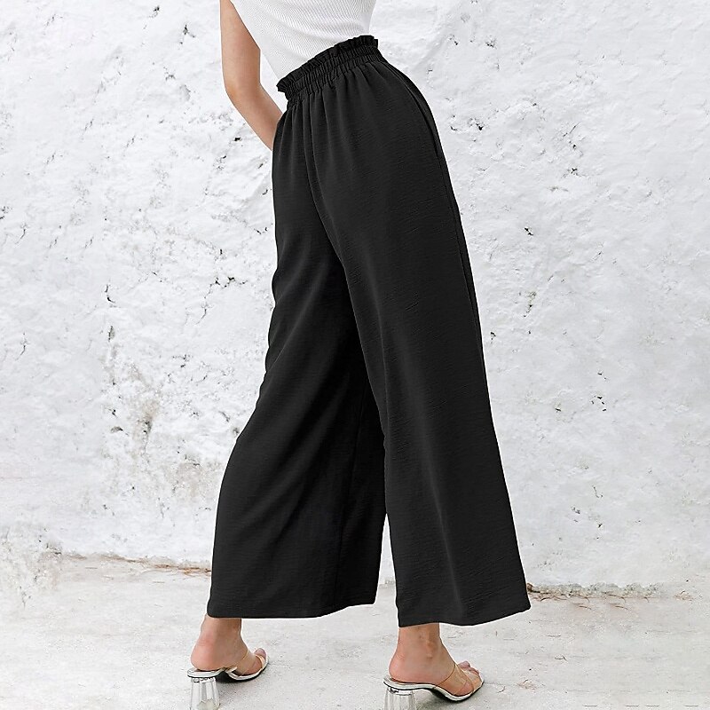 Femmes Jambe large Slacks Streetwear Occasionnel Longueur complète Naturel Uni Avec Poches Taille Élastique Confortable Fête Week-end Rouille Vert printanier Noir Blanche Automne Coupe régulière de 2025 ? $17.99 –P9