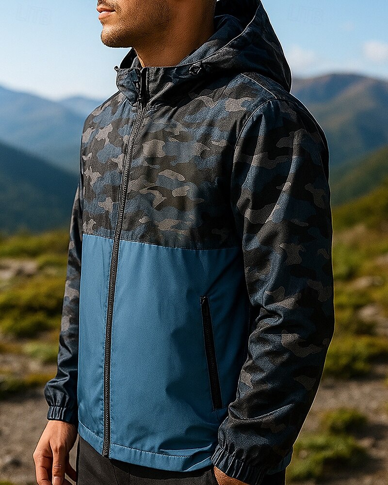 Herren Wanderjacke Hardshelljacke Außen Wasserdicht Winddicht Wanderoutfits Wanderbekleidung Frühling Herbst Oberteil Jagd Camping / Wandern / Höhlenforschung Reisen Patchwork Schwarz Rot Blau 2025 - $29.99 –P3