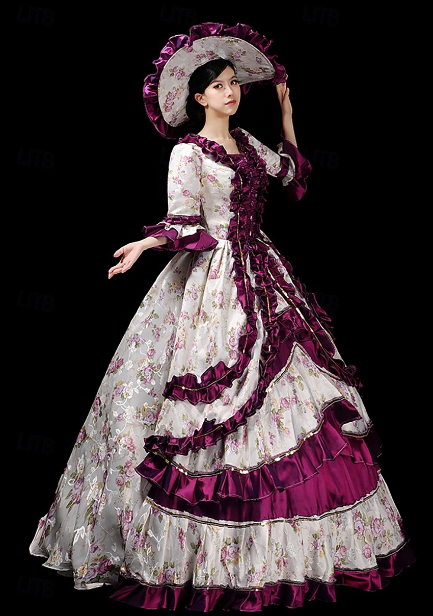 Vintage Rococo Renaissance Maxi Dress Normal Juliet Sleeve Princess Queen Elizabeth Pleated Flounced Princess Square Neck Fancy Dress Women's Halloween Carnival Masquerade Party Halloween Performance 2026 - $186.99 –P6