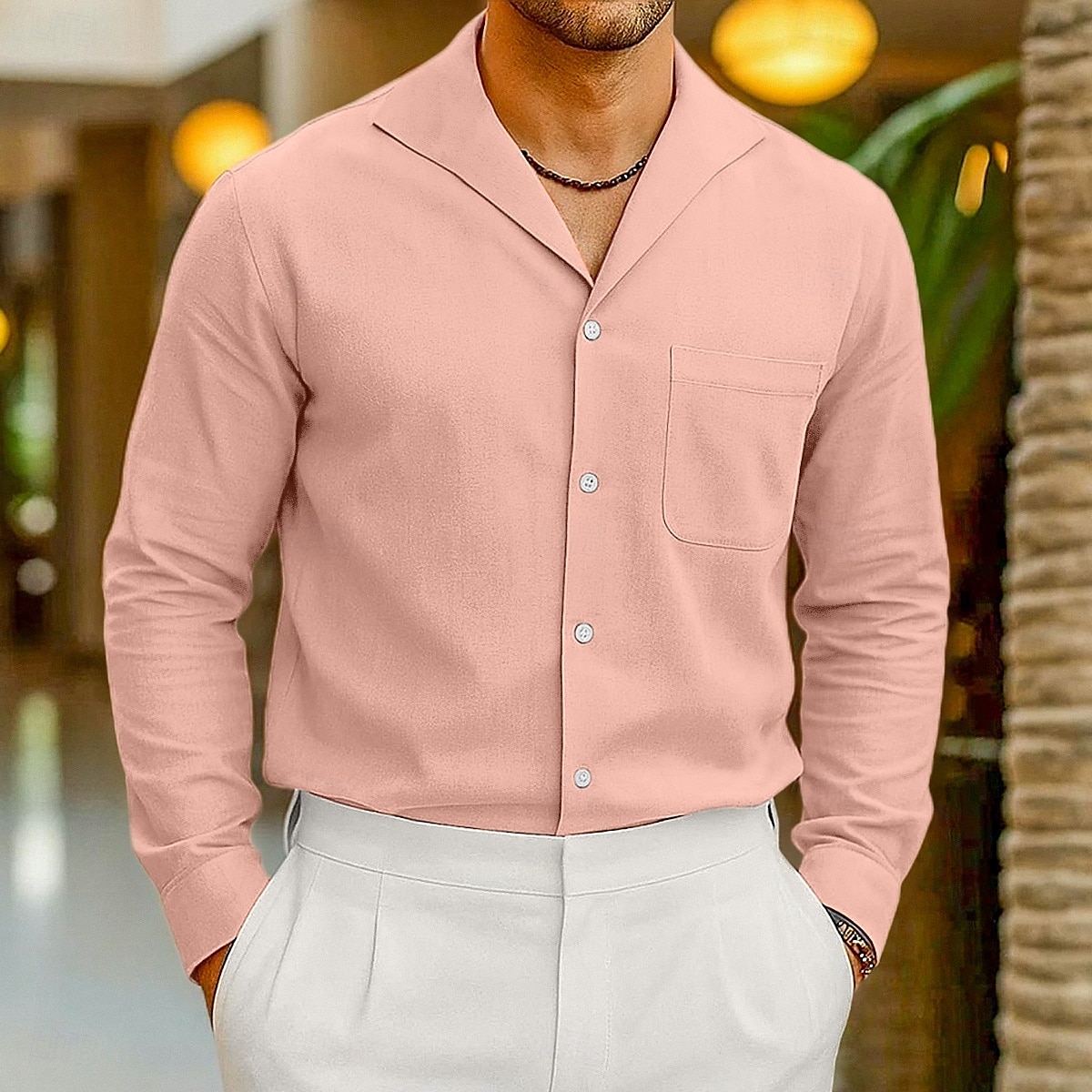 Herren Hemd Leinenhemd Sommerhemd Kleidhemd Strandhemd Einfarbig Urlaub Lässig Rosa Marineblau Orange Leicht Blau Langarm Kentkragen Bekleidung 2025 - $23.99 –P4