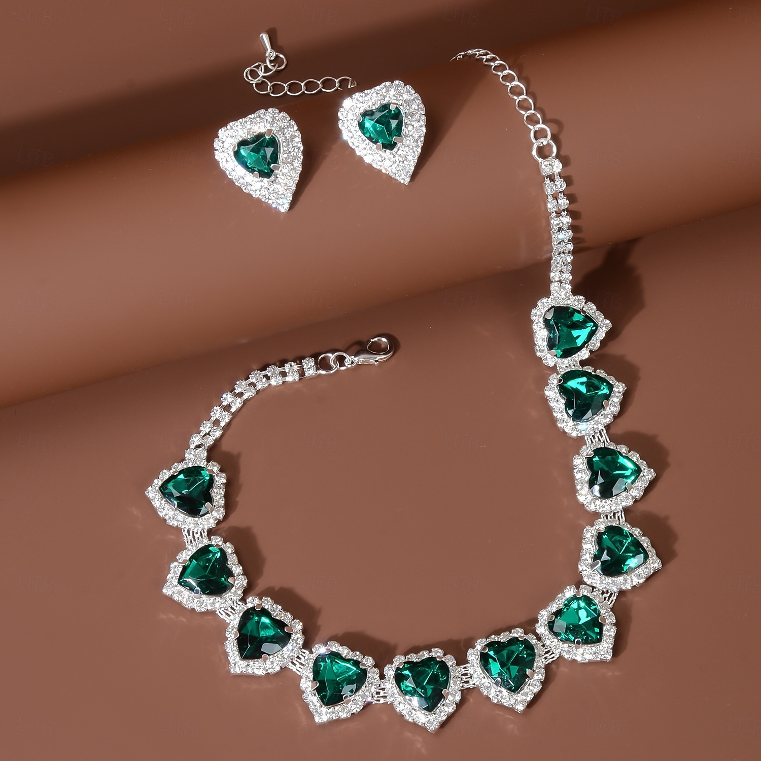 Conjunto de colar e brincos de cristal com coração vermelho para mulheres - joias elegantes banhadas a prata para casamentos, festas e eventos formais de 2025 por $14.99 –P2
