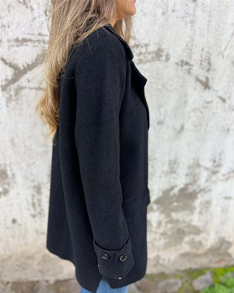 Damen Winterjacke Mantel Freizeitjacke Warm Bequem Tasche Knöpfe Mode Modern Lässig Einfach Outdoor Straße Ausgehen Einreihig Regulär Steigendes Revers Normale Passform Langarm Oberbekleidung Schwarz 2025 - $31.99 –P10