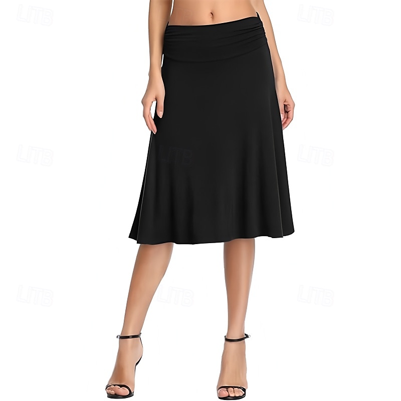 Damen Rock Lässig Knielang Mittlere Hüfthöhe Röcke Einfach Gerafft Mikroelastisch Urlaub Straße Schwarz Weiß Armeegrün Rote Herbst Polyester 2025 - $20.99 –P5