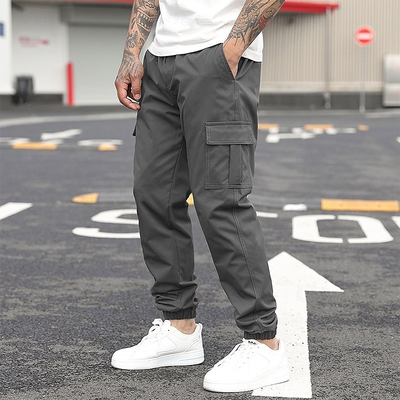 Per uomo Pantaloni Cargo Joggers Pantaloni Elastico in vita Coulisse Multi-tasche Semplice Indossabile All'aperto Quotidiano Campeggio & Escursionismo Moda Classico Nero Verde militare del 2025 a $23.99 –P2