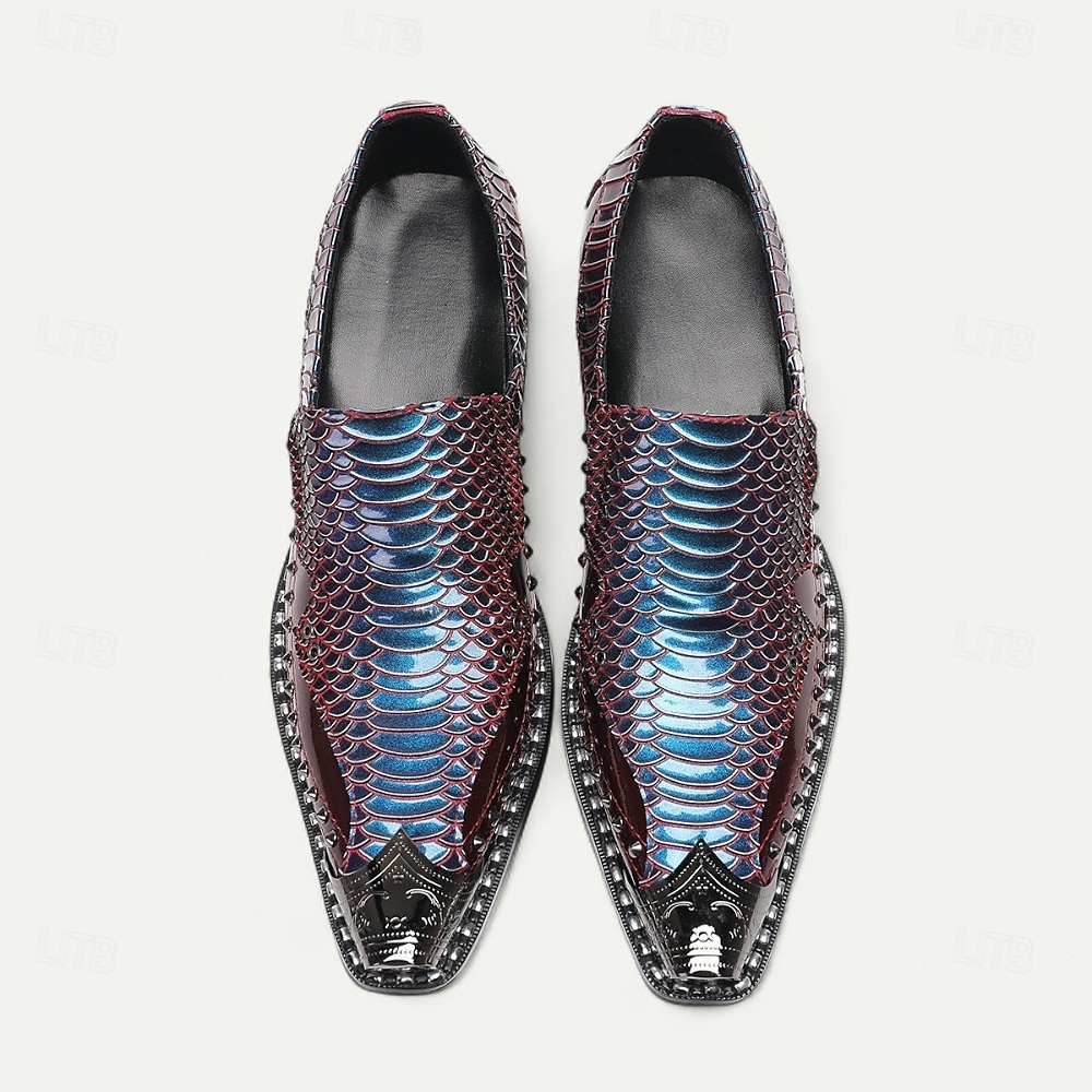 Mocassini in pelle di lusso bordeaux e blu con texture coccodrillo per uomo - Scarpe da cerimonia per uomini alla moda in eventi formali e serate fuori del 2025 a €98.87 –P4