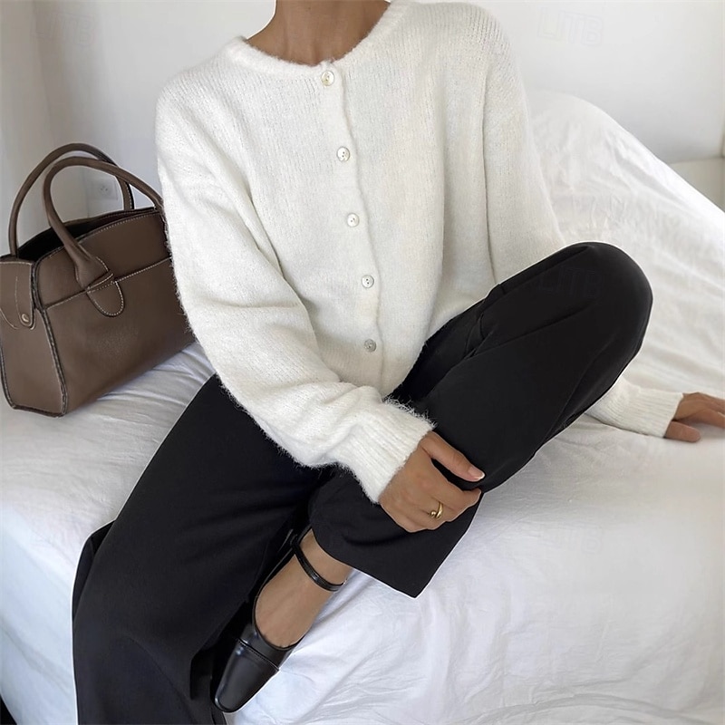 Dames Trui Vest Modieus Streetwear Dagelijks Effen Kleur Geribd Open voorzijde Gebreid Lange mouw Normale tops breien Feestdagen Uitgaan Weekend Wit Rood Herfst Winter 2025 - $31.99 –P8