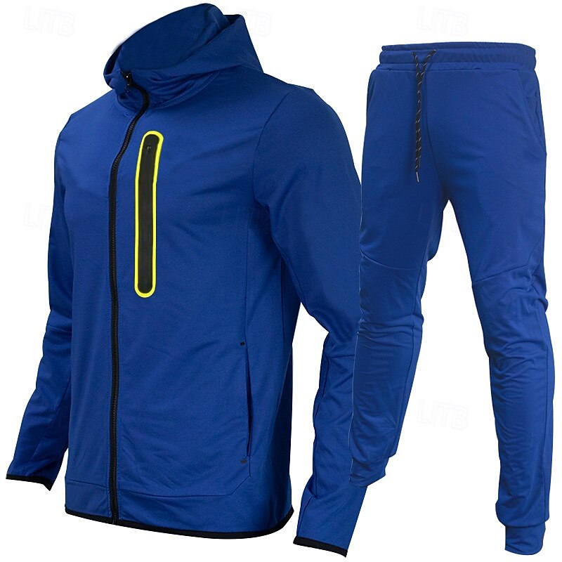Herren Trainingsanzug Outfit-Set Kapuzenpullover Set Kapuzenpullover Outdoor Täglich Sport Reißverschluss Tasche Kordelzug Farbblock Schwarz Gelb Rote Polyester Sportkleidung Mode Streetwear Frühling 2025 - $56.99 –P3
