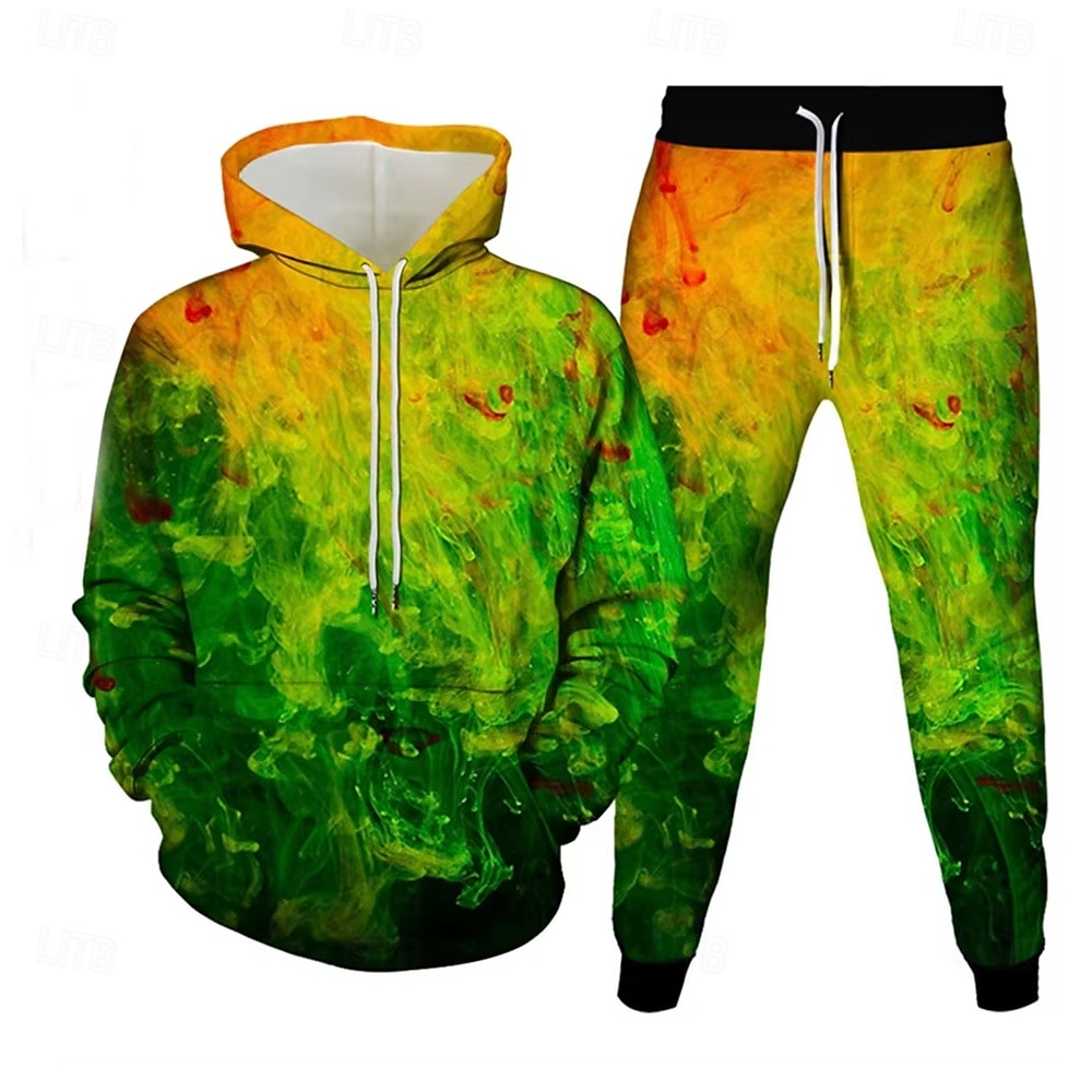 Homens Gráfico Espirrar 2pcs Conjuntos de moletom 3D Moletom Moletom com capuz Manga Longa Calças compridas Com Capuz Casual Diário Roupa Esportiva Impressão 3D Primavera Outono Inverno Verde de 2025 por $39.99 –P1