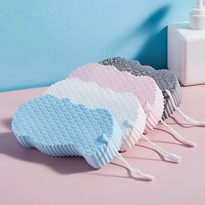 Pacote com 4 esponjas de banho esfoliantes super macias – esfoliante corporal 3D hipoalergênico, material TPR, limpeza profunda manual &suavização da pele, rosa/azul/branco/cinza de 2025 por $12.99 –P4