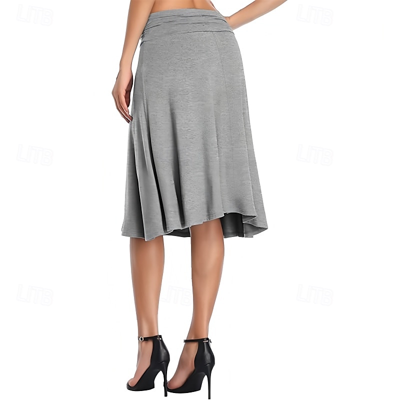 Damen Rock Lässig Knielang Mittlere Hüfthöhe Röcke Einfach Gerafft Mikroelastisch Urlaub Straße Schwarz Weiß Armeegrün Rote Herbst Polyester 2025 - $20.99 –P20