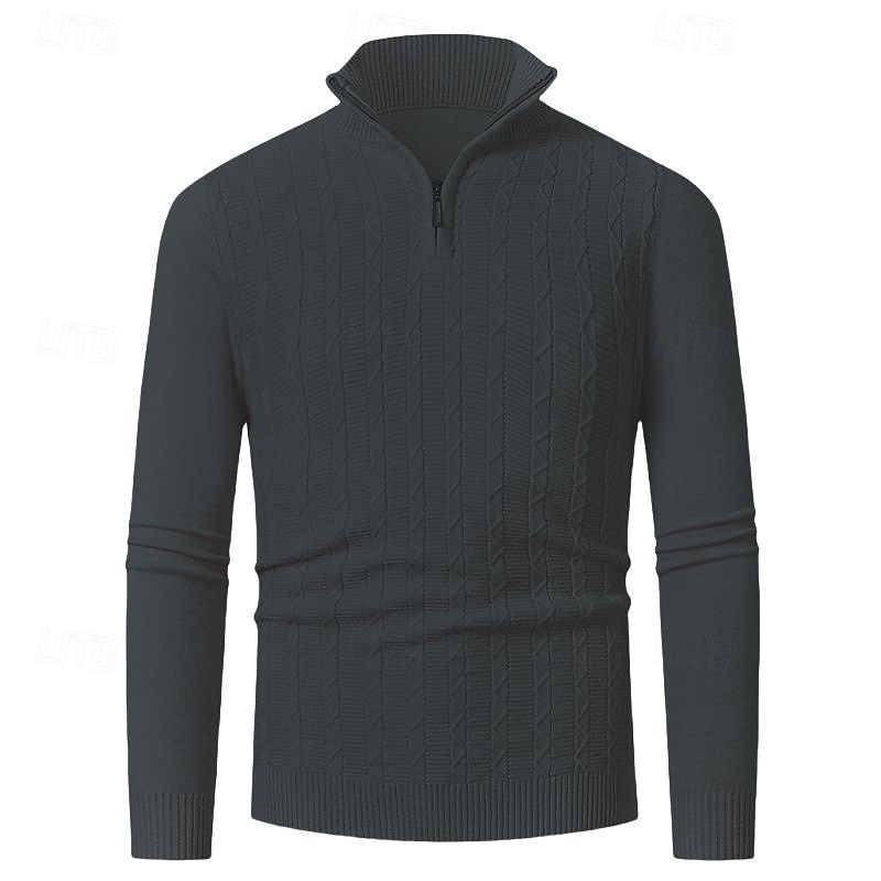 Men's Pullover Sweater Jumper Quarter Zip Sweaters Knit Sweater Cable Knit Regular Tops Knitted Plain Quarter Zip Fashion Casual Vacation Daily Wear Clothing Apparel Fall Winter Black Navy Blue S M L 2026 - $26.99 –P11