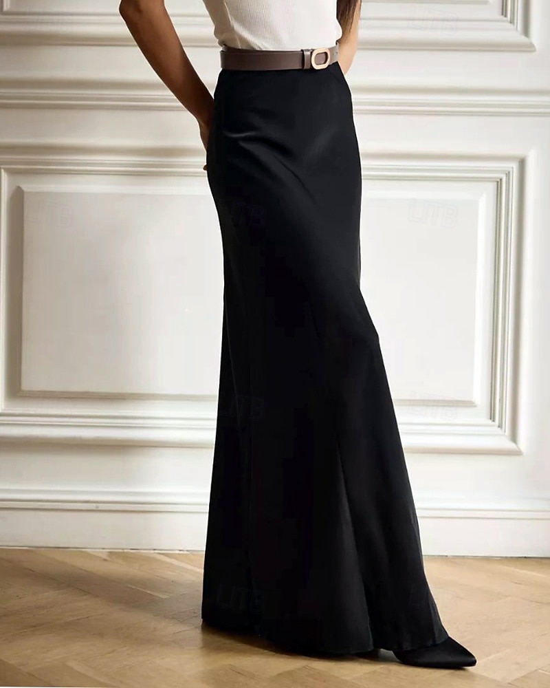 Femmes Jupe Moulant Mode Maxi Taille Basse Jupes Uni Micro-Élastique Soirée Rue Noir Blanche Kaki Gris Claire Automne Polyester de 2025 ? $22.99 –P4
