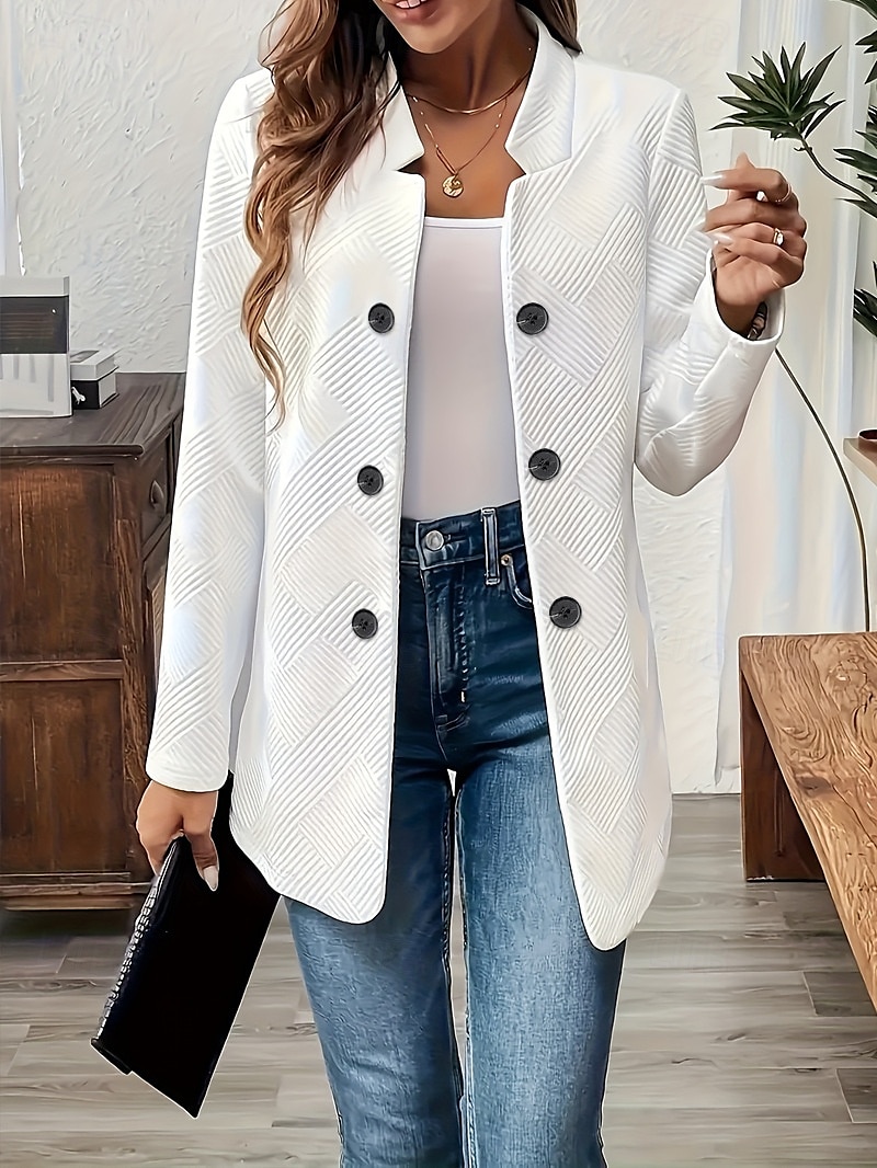 Women's Blazer Comfortable Breathable Buttons Fashion Modern Plain Work Daily Regular Stand Collar Regular Fit Long Sleeve Outerwear Black White Gray Spring Fall 2025 - $26.99 –P4