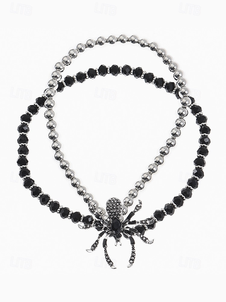 2025年 女性用ハロウィンスパイダージュエリーセット - ゴシックビーズチョーカー、調節可能なブレスレットとステートメントリング、コスチュームパーティー、コスプレ、不気味な夜のお出かけに最適な合金ラインストーンデザイン  コレクション – $14.99 –P9
