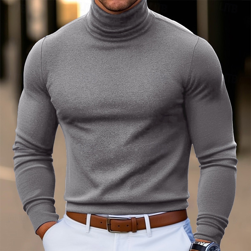 Herren T-Shirt Langarmshirt Falscher Rollkragen Langarm Rollkragen Stapelhals Herbst Winter Frühling & Herbst Einfarbig Täglich Lässig Streetstyle Stehkragen Rein Formell Outdoor Straße Hellblau 2025 - $15.49 –P1