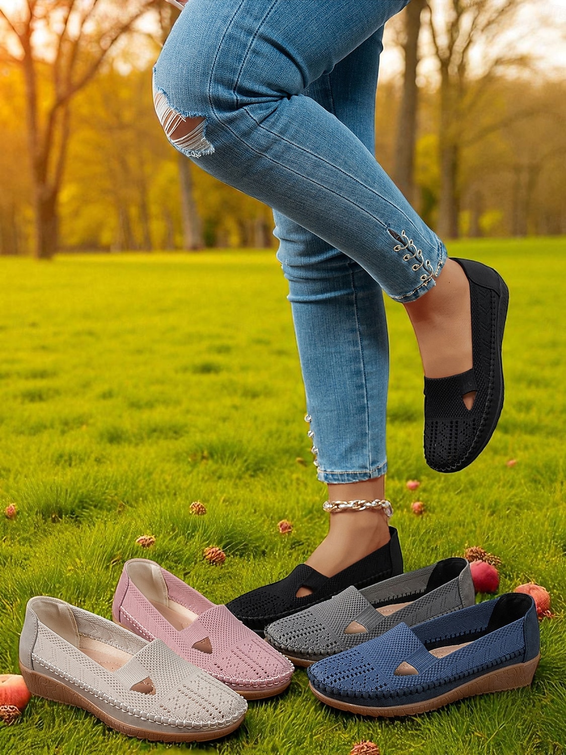 Atmungsaktive Flyknit Cut-Out-Loafer für Damen – leichte, lässige Schlupfschuhe für Gartenarbeit und Outdoor-Aktivitäten 2025 - $24.99 –P6