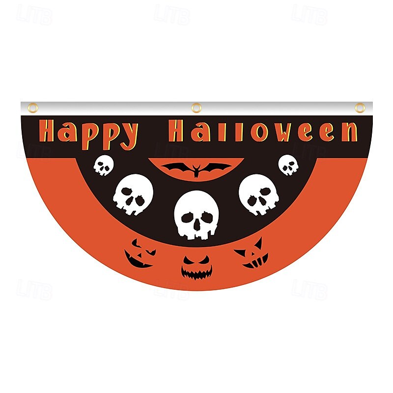 Halloween-waaiervlag, slinger voor buiten, vlag voor buiten, Halloween-tuinhek, hangende griezelige pompoenbanner, vlag voor op tafel, herfstkamerdecoratie, esthetische Halloween-verjaardagsfeestjesdecoratie. 2025 - $4.49 –P5