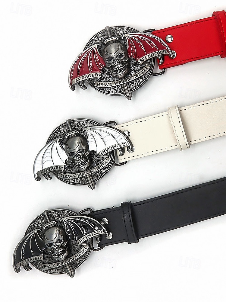 Herrbälte med tungmetallspänne i konstläder – gotisk punkstil, justerbar midja, perfekt för halloweenkostymer, konserter och rockfester 2025 - $14.99 –P4