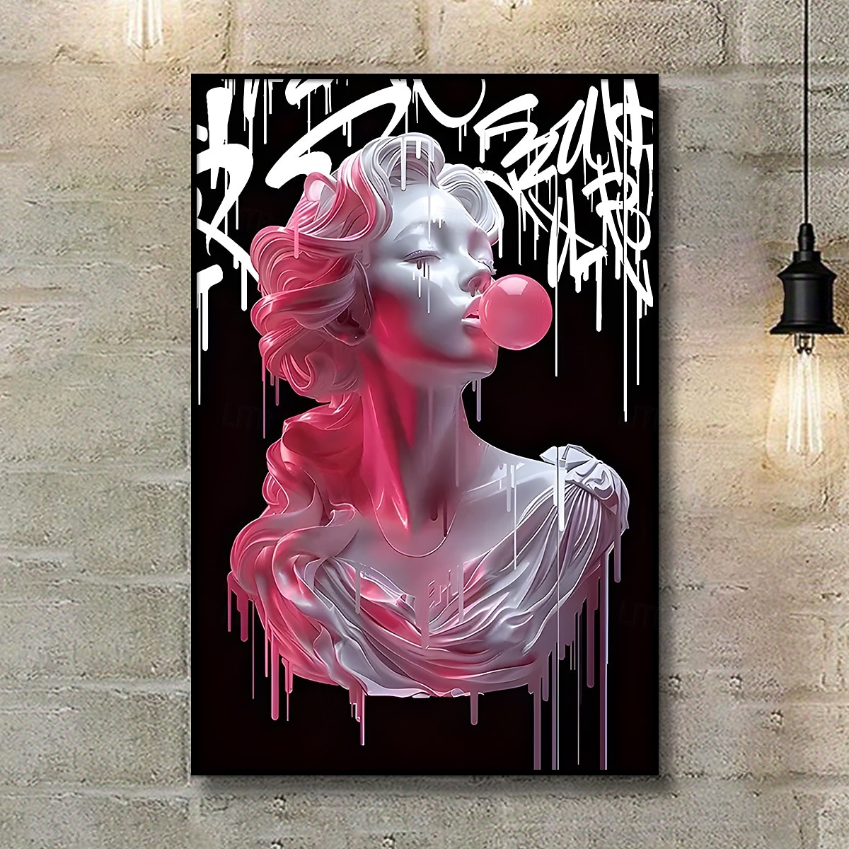 Chic Pink Girl Blowing Balloons Canvas Art Print - Modern Fluid Wall Decor for Living Room & Kitchen Reusable No Frame Needed 2026 - $15.49 –P6