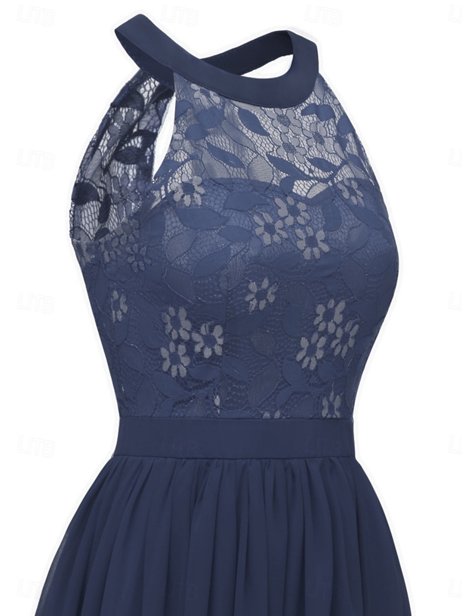 Naisten Midimekko Pitsimekko Coctail-asu Häävieraspuku Sifonki Tyylikäs Muoti Moderni ulko- Cocktailjuhla Normaali Tavallinen Hihaton Riipuskaula Punastuvan vaaleanpunainen Viini Laivaston sininen 2025 - $31.99 –P10