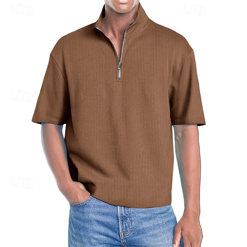 Męskie Koszulki polo Koszulka polo z suwakiem 1/4 Dzienne zużycie Randka Quarter Zip Krótki rękaw Moda Podstawowy Równina Zamek Lato Regularny Wino Czarny Biały Granatowy Fioletowy Brązowy Koszulki 2025 - $20.99 –P5