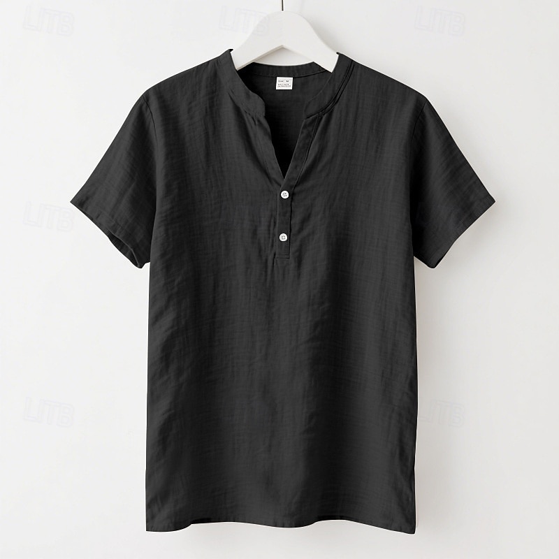 Per uomo Camicia Camicia di lino Camicia popover Camicia casual Camicia di cotone Semplice Vacanza Streetwear Nero Bianco Cachi Azzurro Manica Corta Colletto alla coreana Estate Abbigliamento del 2025 a $21.99 –P11
