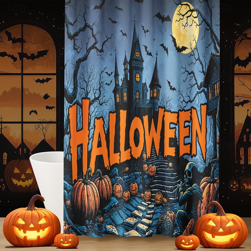 κουρτίνα ντους για το Halloween με γάντζους, πλενόμενη αδιάβροχη διακόσμηση μπανιέρας μπάνιου με πολυεστέρα 2025 - $19.99 –P5