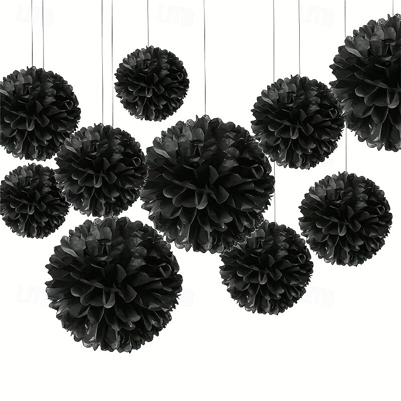 Juego de 9 bolas de flores de papel negras: decoración colgante DIY para cumpleaños y aniversarios. &bodas 2025 - $9.49 –P5