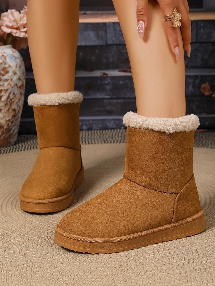 Femmes Bottes Bottes de Neige Quotidien Talon plat Bout Rond Occasionnel Daim Mocassin Chameau Noir Blanche de 2025 ? $24.99 –P8