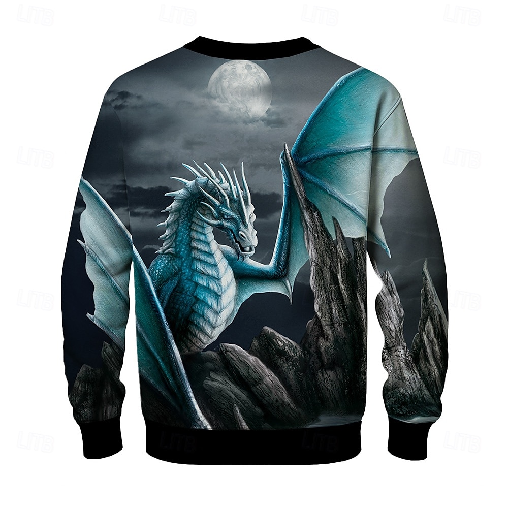 Sudadera 3D de Sarah Richter para hombre, negra, con cuello redondo y estampado de dragón, ideal para fiestas, deportes, ropa informal, otoño e invierno. 2025 - $26.99 –P2