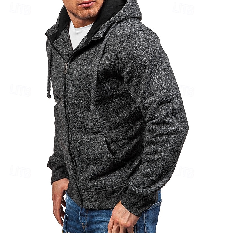 Per uomo Felpa con cappuccio Felpa con zip Felpa con cappuccio in pile Nero Grigio chiaro Grigio scuro Con Cappuccio Semplice Con zip Tasca Frontale Sport & Outdoor Casuale Quotidiano Streetwear Cool del 2025 a $23.99 –P4