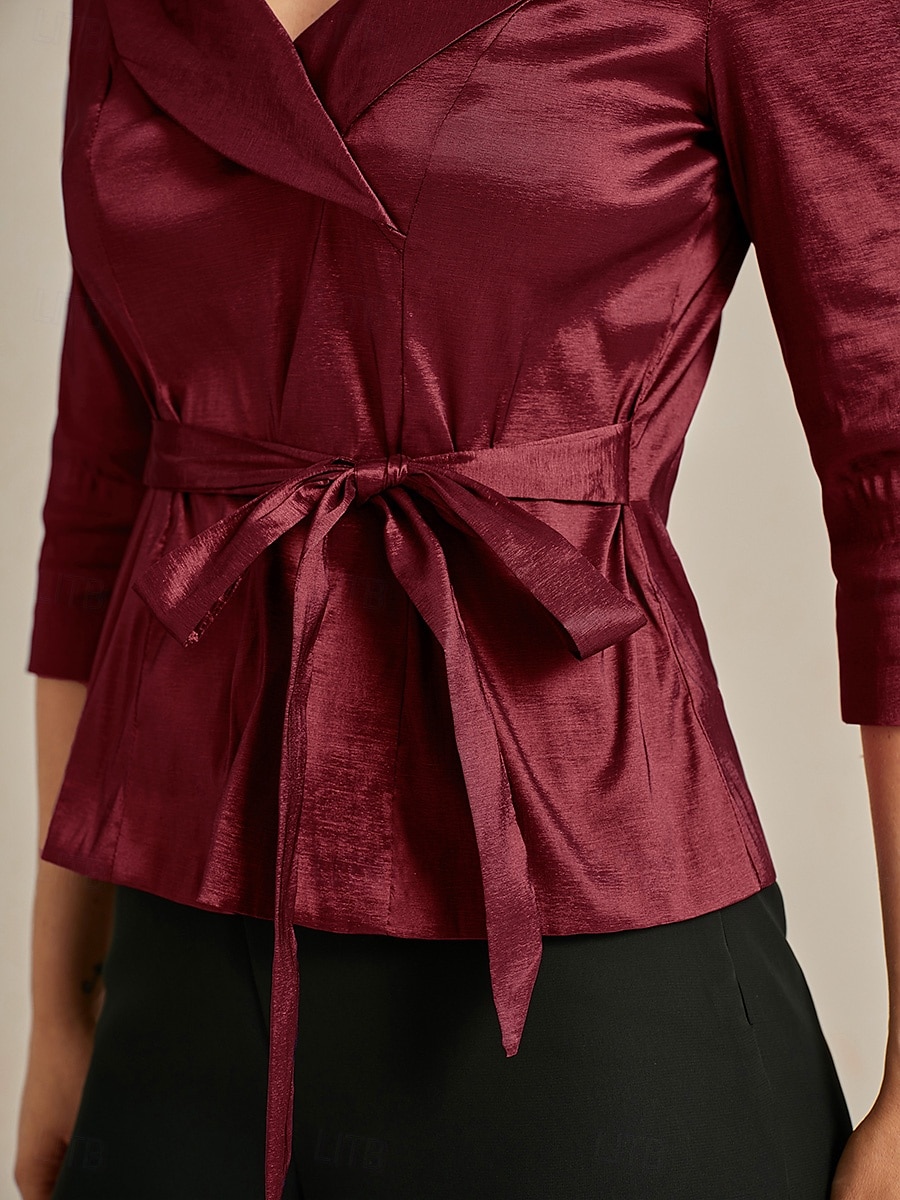 Pentru femei Bluză Topuri de seară Elegant Metalic Stilat Lungime Manșon 3/4 În V Topuri obișnuite Invitat la nunta Serată Semi formal cravata fata Roșu Vin Primăvară, toamnă, iarnă, vară 2025 - $79.99 –P4