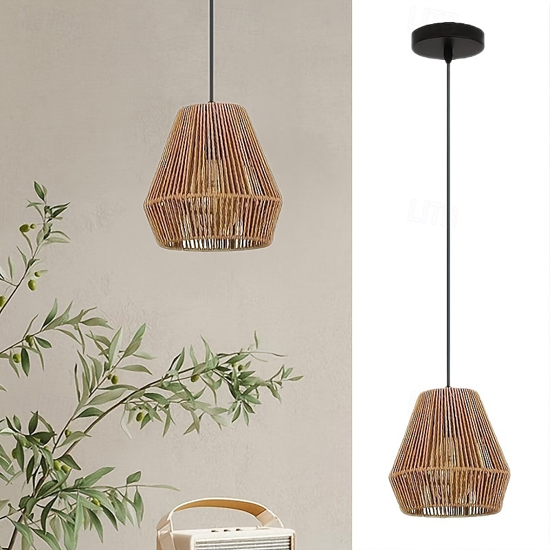 Landlig vintage flettet tau pendellampe, kunstnerisk hul design, 20 cm høyde, varmt hvitt/hvitt lys, e26/e27, justerbar kjede 2025 - $76.99 –P3